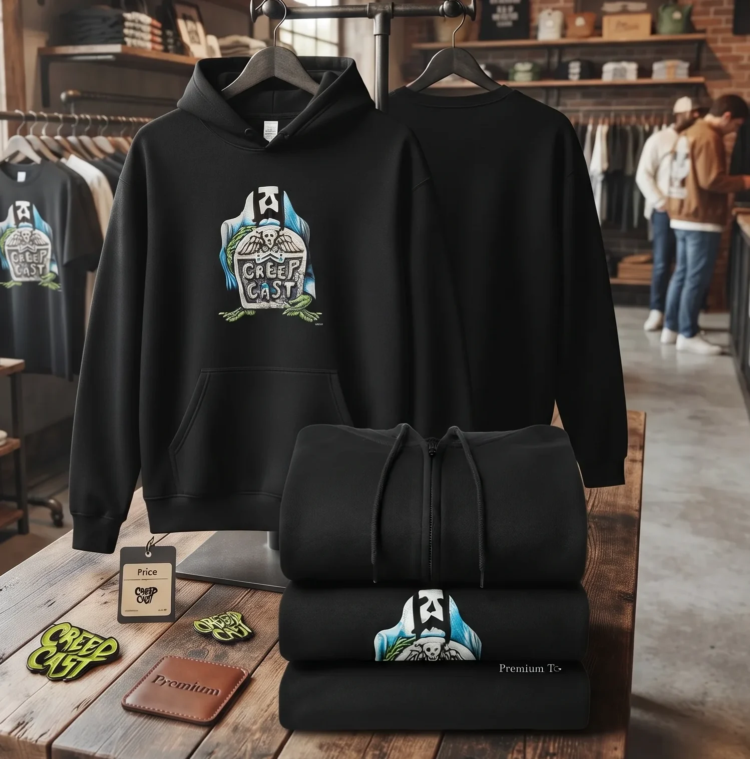 Creep Cast official horror fleece hoodies and crewneck sweatshirts