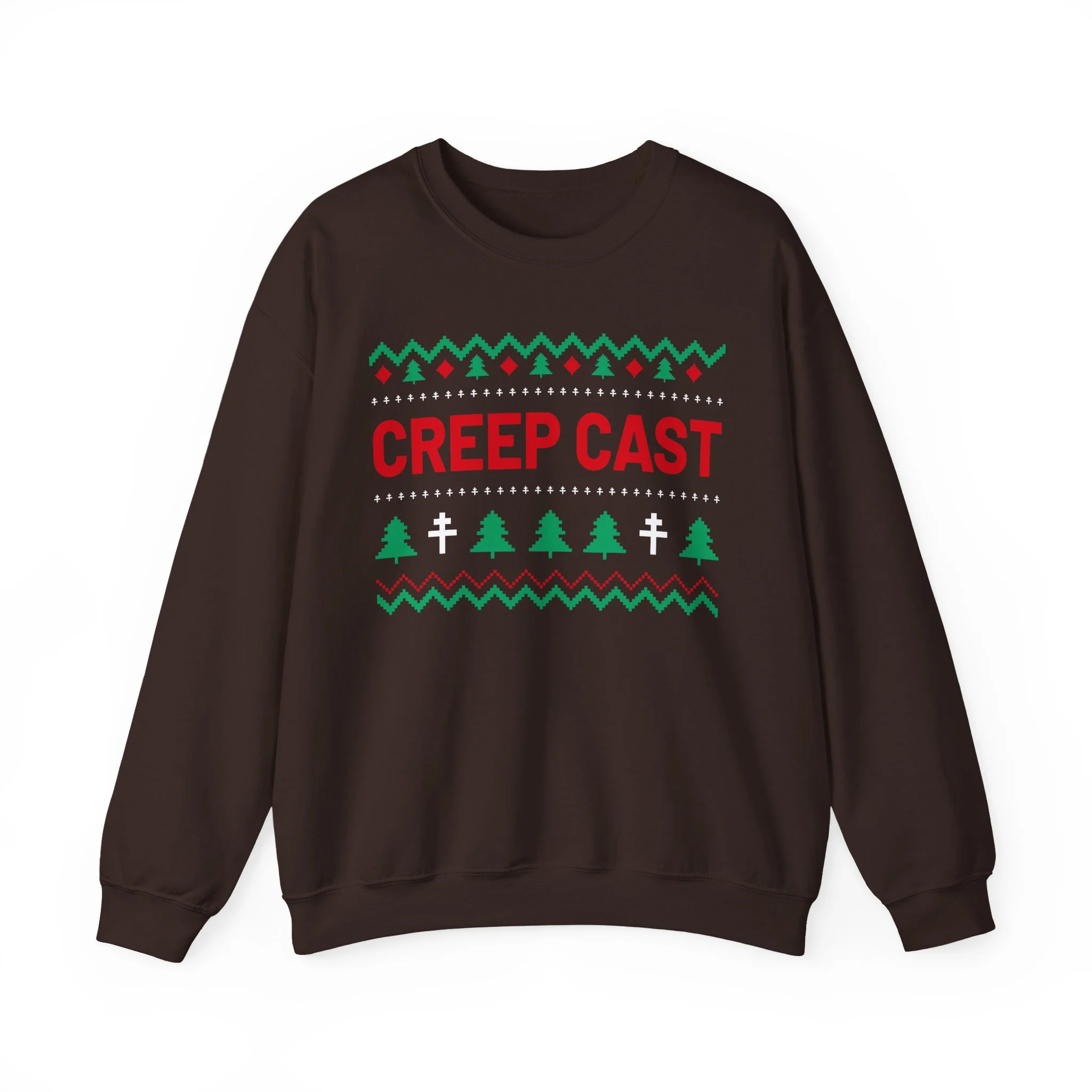 High-definition detail of the screen printed graphic on the Creep Cast Heavy Crewneck Sweatshirt - Creep Cast Merch