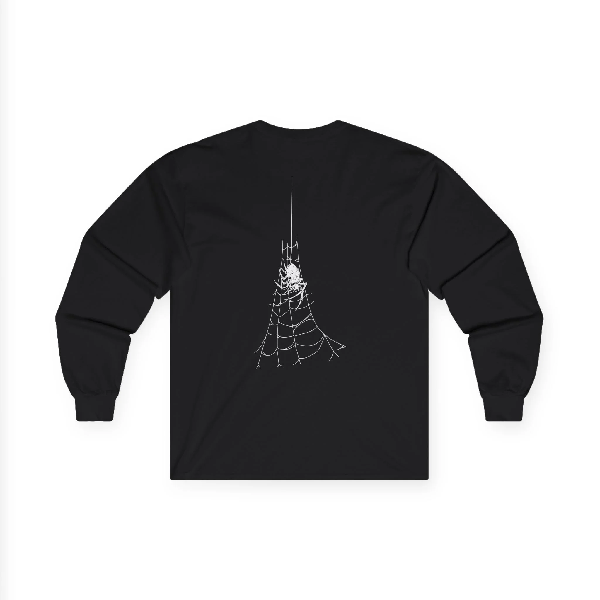 Rear perspective showing the clean back construction and hem of the Creepcast Faces Longsleeve Shirt - Creep Cast Merch
