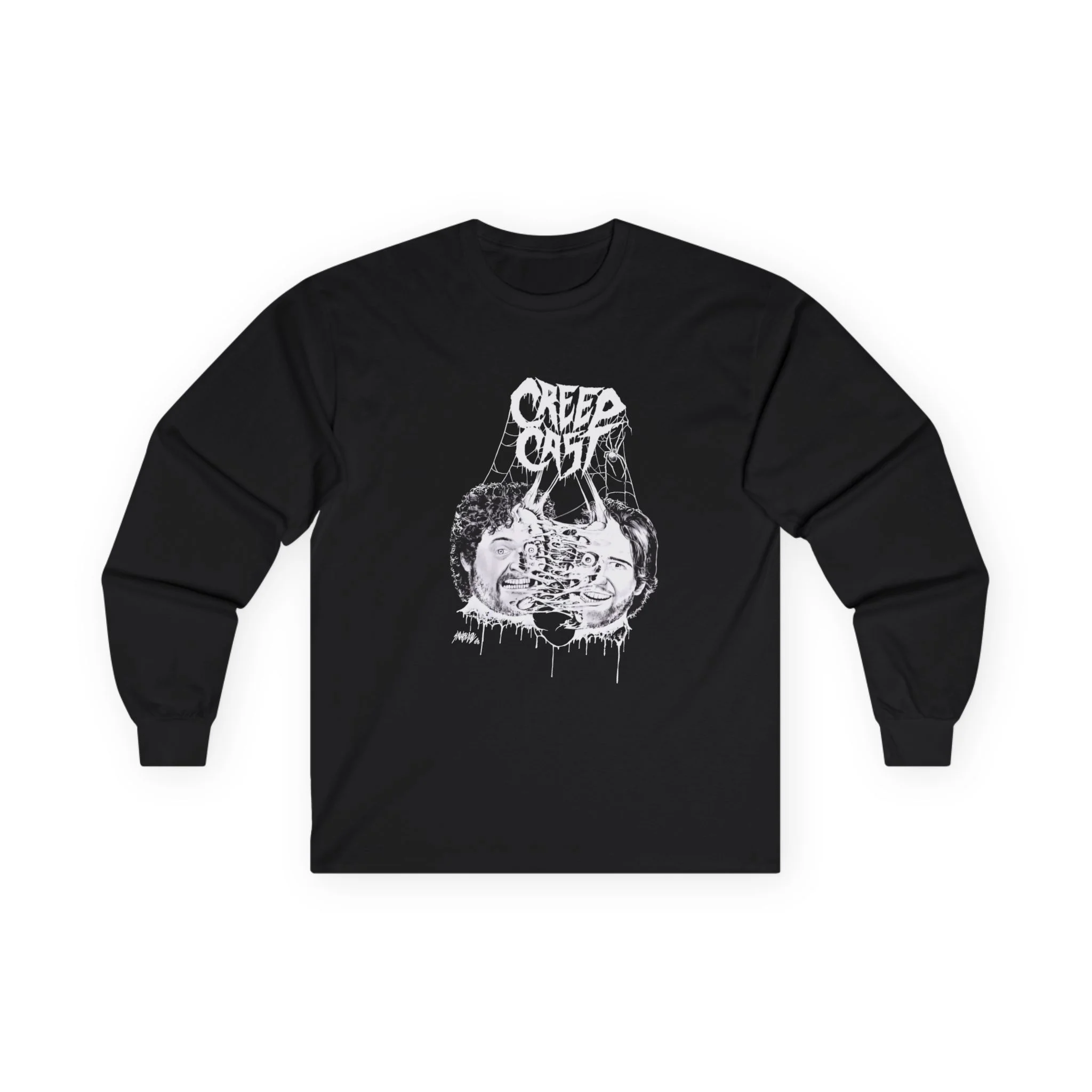 Front view of the creepcast faces longsleeve shirt displaying podcast graphic - Creep Cast Merch