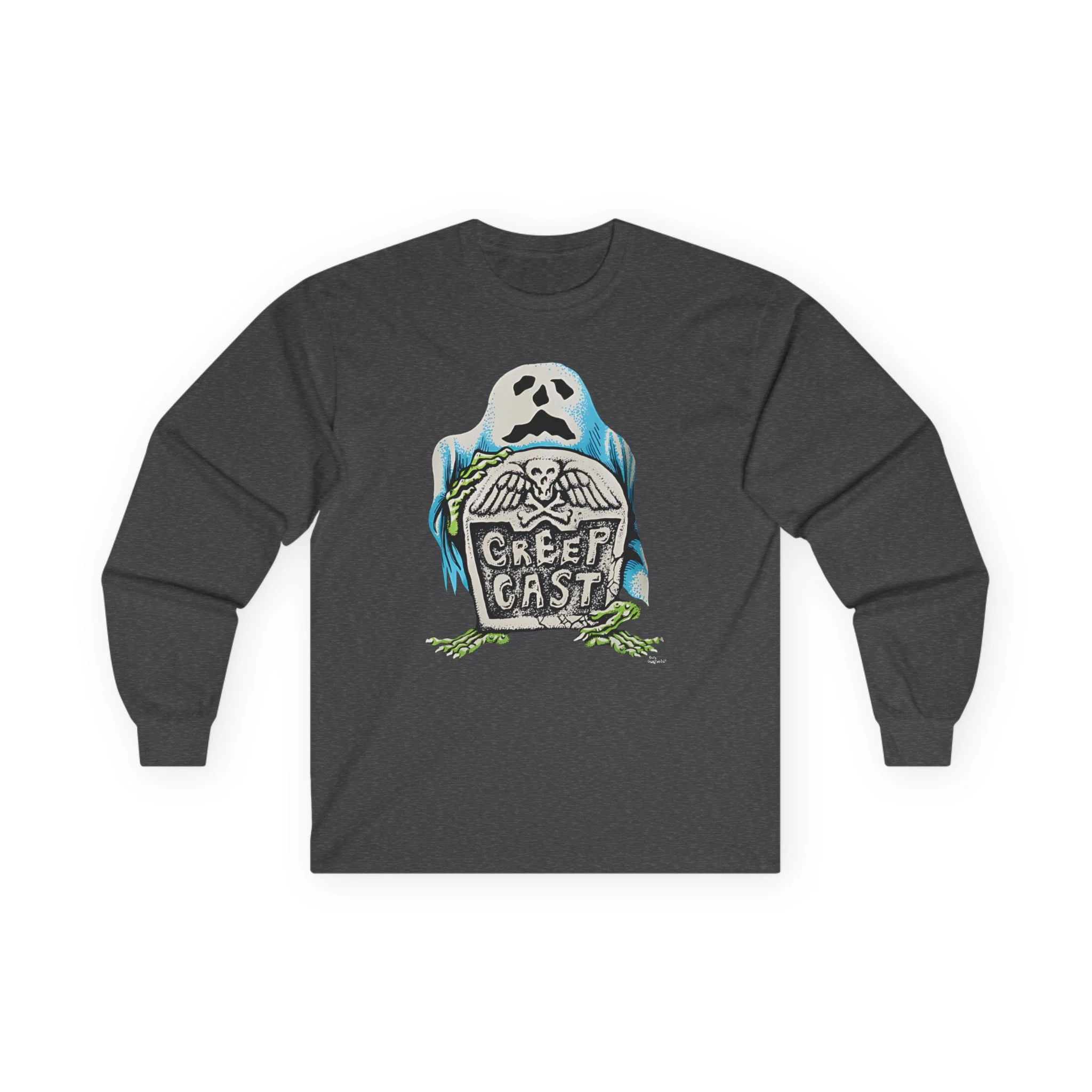 Detailed craftsmanship perspective 8 of the Creepcast Tombstone Longsleeve Top - Creep Cast Merch