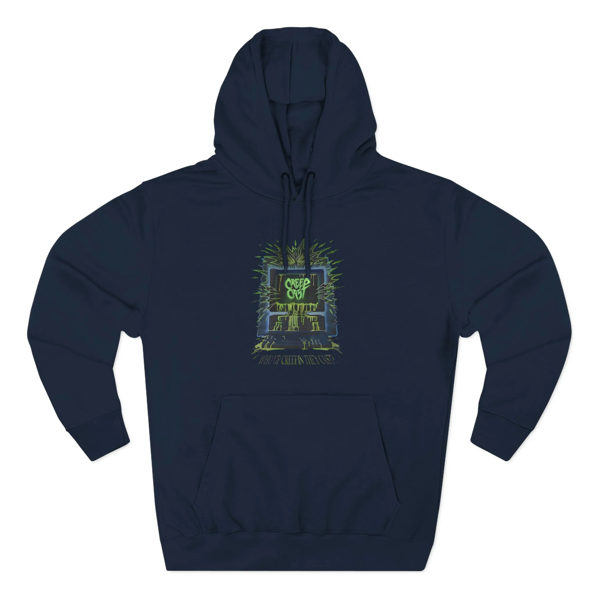 Close-up texture of the fabric weave and reinforced stitching on the Who Up Creepin Hoodie Pullover Top - Creep Cast Merch