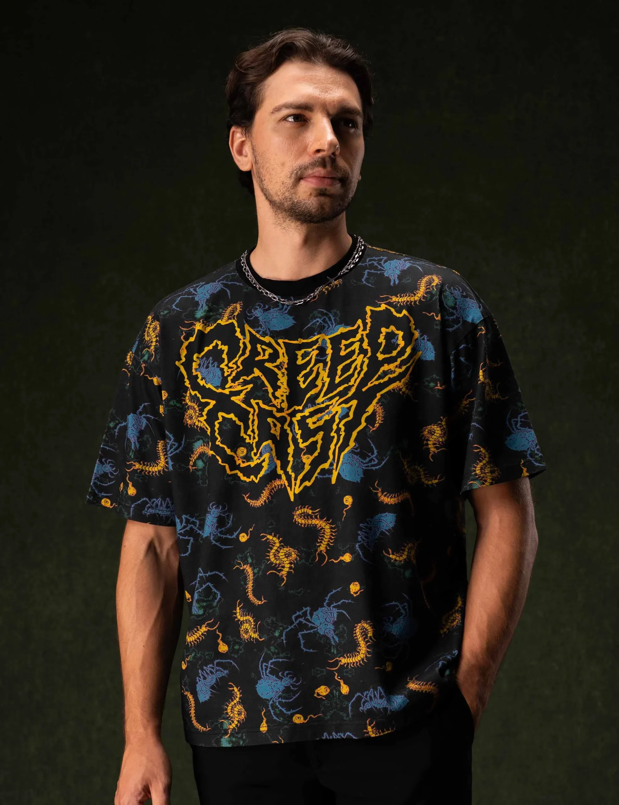 Detailed craftsmanship perspective 7 of the Creepy Crawlies Oversized Tshirt - Creep Cast Merch