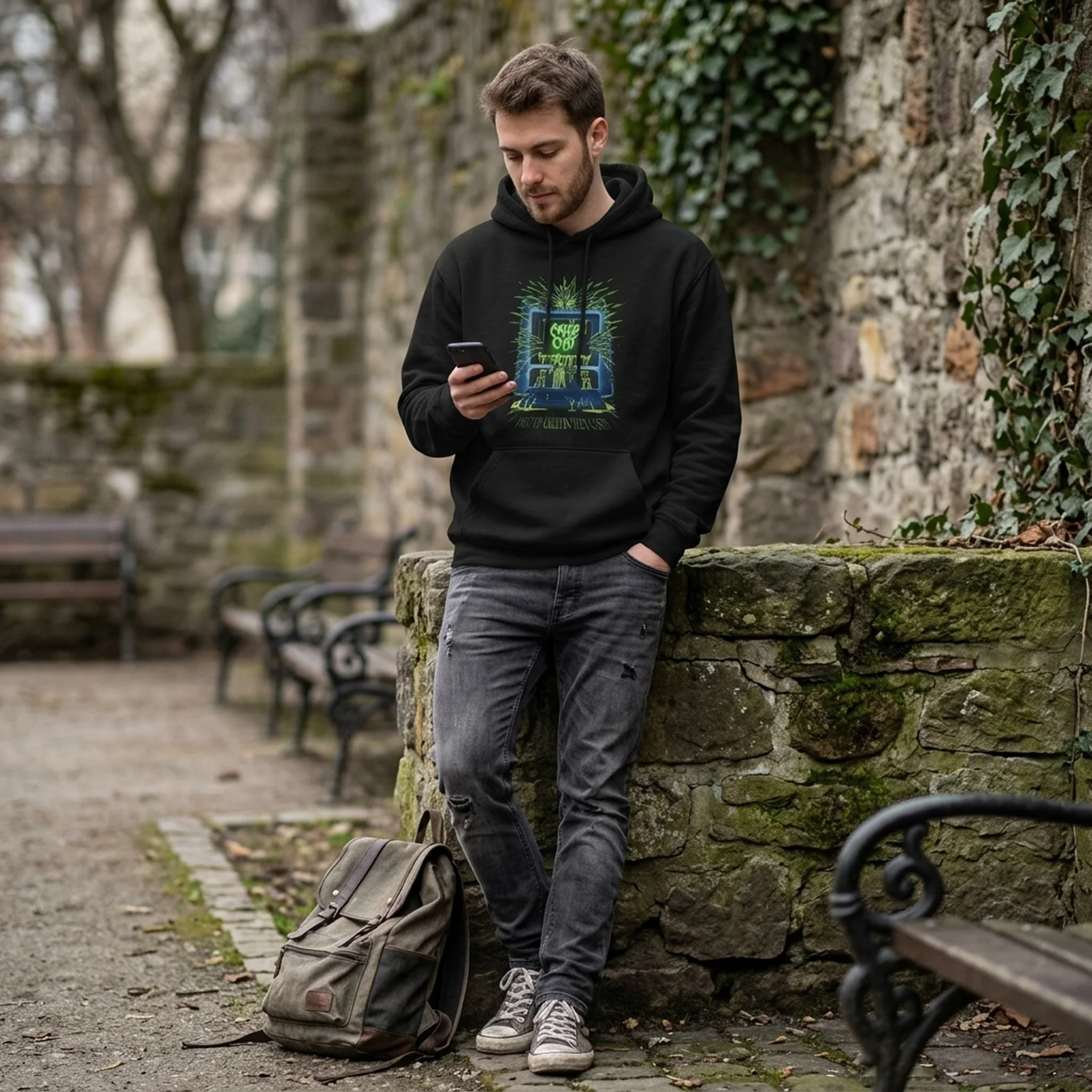Creepcast Who Up Creepin Three-Panel Fleece Hoodie - worn by model, front view