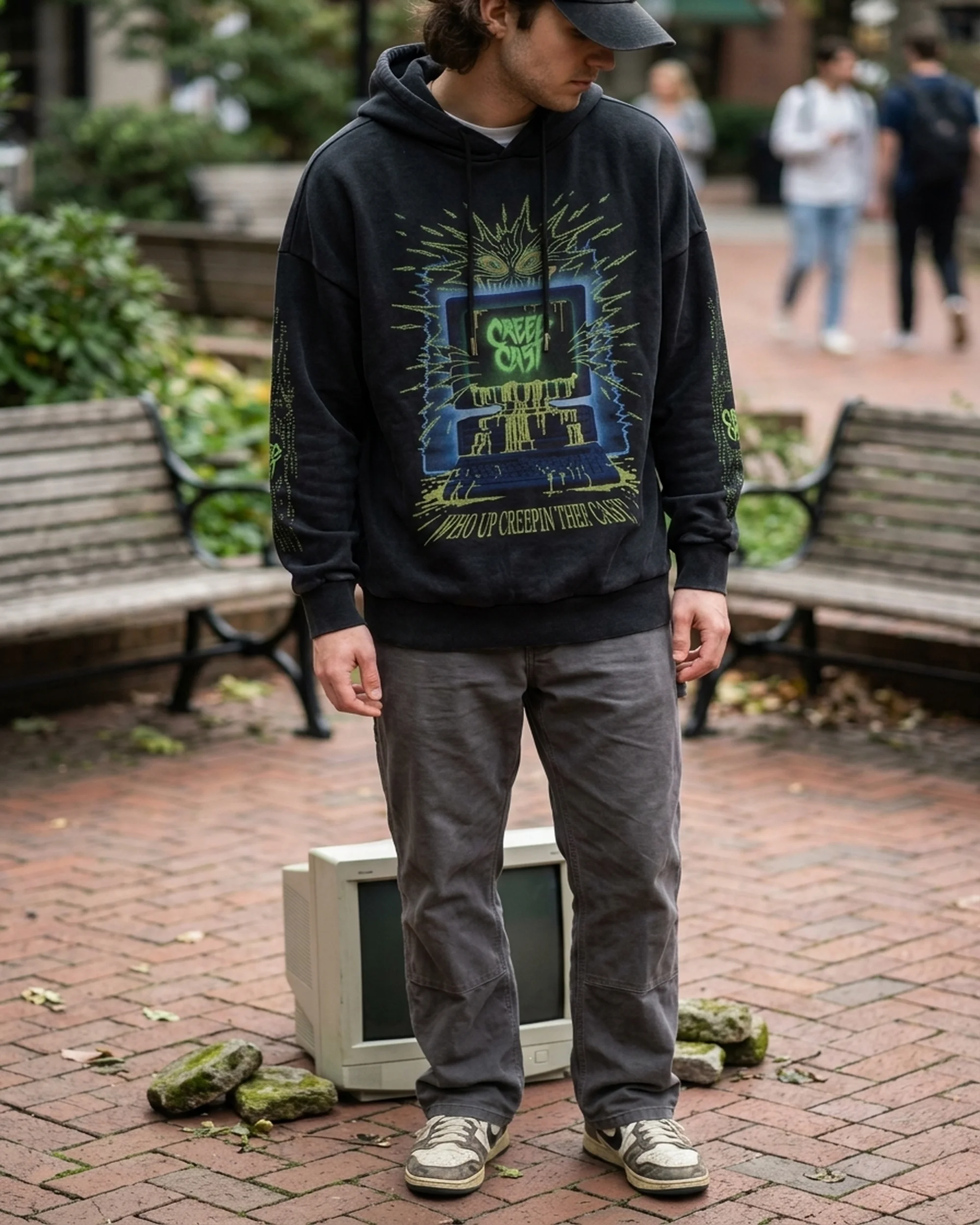 Who Up Creepin Hoodie - worn by model, front view
